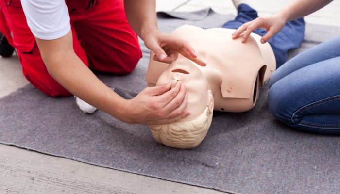 First aid training detail. Cardiopulmonary resuscitation (CPR).